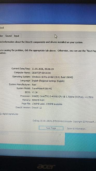 hp 26 51626ae: Acer TravelMate P256-MG noutbuk - Ekran: 15.6" (təxminən), mat panel — 1