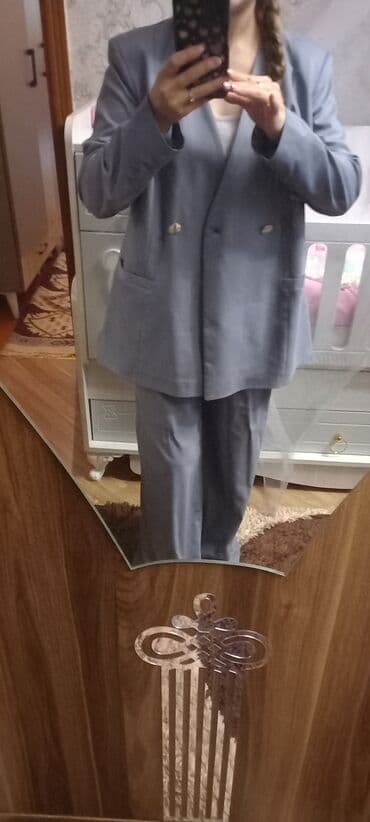 Мужская обувь: Qadın kostyum dəsti – şalvar və pencək - Rəng: boz-mavi (soyuq ton) - — 3