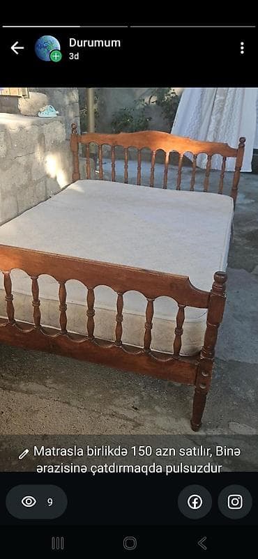 carpayl: İşlənmiş, İkinəfərlik çarpayı, Bazasız, Matras ilə, Siyirməsiz — 1