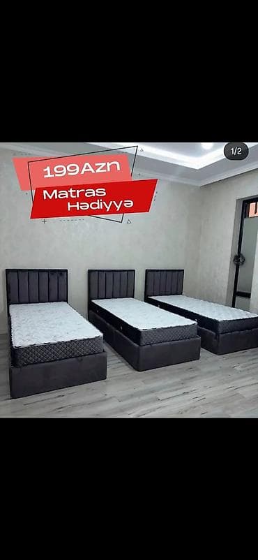 massimo mebel: Tək nəfərlik yumşaq başlıqlı çarpayı dəsti - Qiymət: 199 AZN (şəkildə — 1