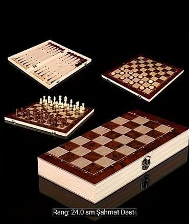 Taxta 3‑ü 1‑də oyun dəsti – şahmat, dama və nərd - Ölçü: 24 x 24 sm