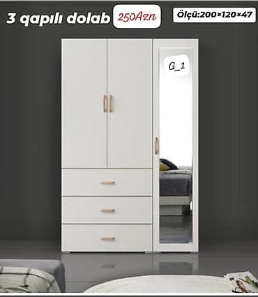 iskaflar: 3 qapılı paltar dolabı - Ölçü: 200 × 120 × 47 sm - Rəng: açıq ağ - — 1
