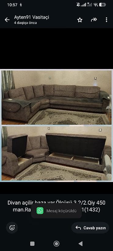 divan: Divan açilir baza var.Ölçüsü 3.2/2.Qiy 450 man.Ramani — 1