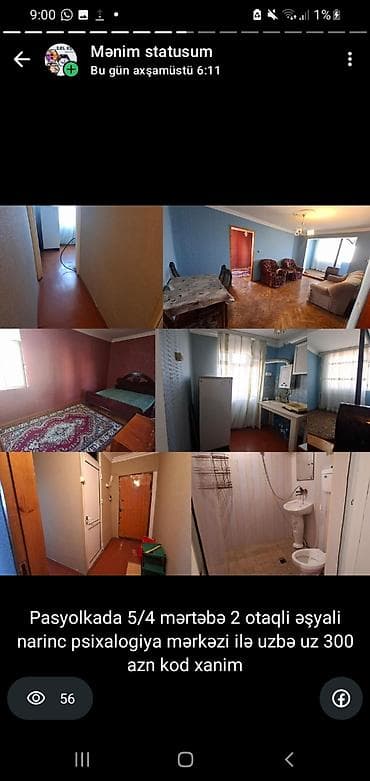 baki kiraye menzil: Pasyolkada yerləşən 5 mərtəbəli binanın 4-cü mərtəbəsində 2 otaqlı — 1