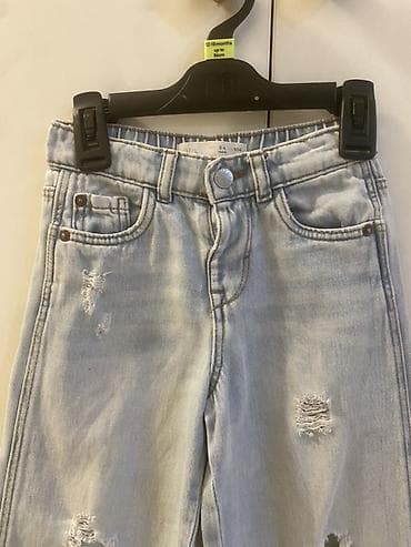 trapez şalvarlar: Zara uşaq cins şalvarı - Model: geniş kəsim, düz balaq (wide leg) - — 3