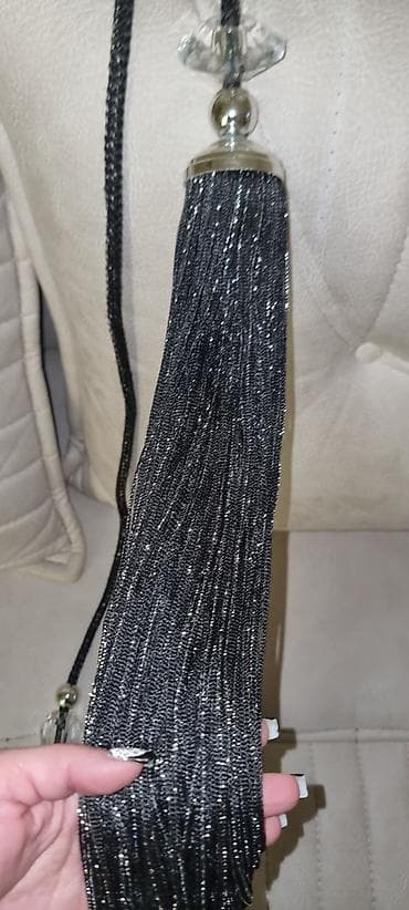 bos salvar modelleri: TƏZƏDİR Pərdə bağlama dekoru – püsküllü - Rəng: qara (parıltılı — 3