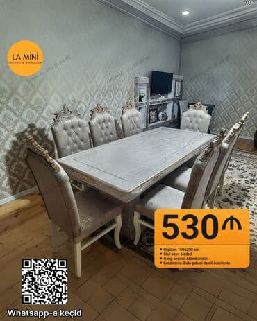 стол стул для зала: Qonaq otağı üçün, Dördbucaq masa, 6 stul — 1