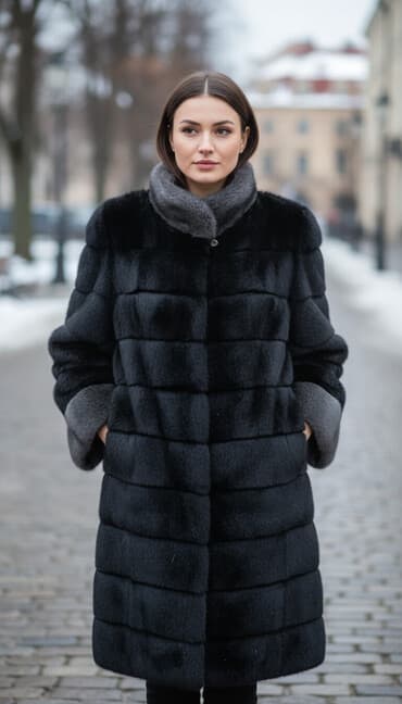 qara qonur tülkü xəzindən qadın şubaları: Kürk, XL, rəng - Qara — 1