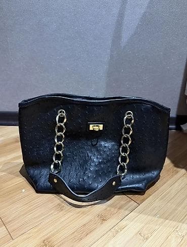 çanta armani: Qara çiyin çantası – zəncirli saplar - Rəng: qara - Material: dəri — 2