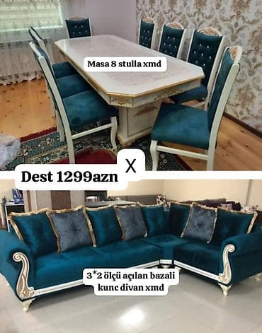 reception masa: Dest mebel paketi - Yemək dəsti: masa + 8 ədəd stul. Klassik üslub — 1