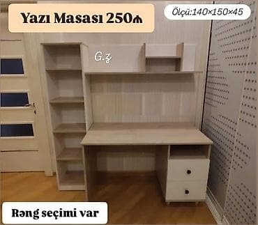 kunc mebel: Yazı masası – funksional kitab rəfli model Ölçü: 140×150×45 sm — 1