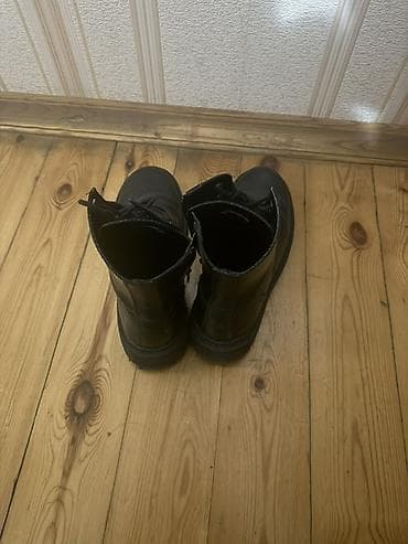 rezin bot: Qara dəri bağcıqlı uniseks botlar - Rəng: tam qara - Model: orta — 1