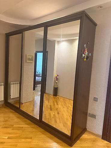 3 qapılı, Güzgülü, Qəhvəyi, Taxta, Kupe, Düz dolab