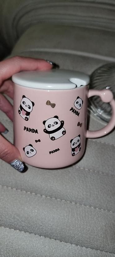 uşaqlar üçün maşın: Panda dizaynlı keramika fincan + qapaq - Material: keramika - Rəng — 1