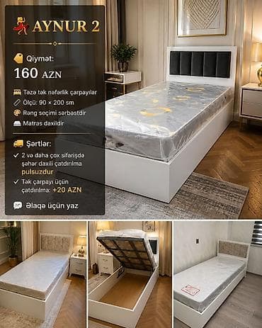 Təknəfərlik çarpayı, Bazalı, Matras ilə, Siyirməsiz