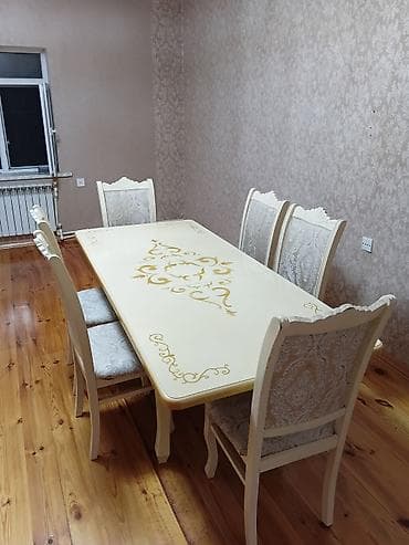 antik stullar: Qonaq otağı üçün, İşlənmiş, Açılan, Dördbucaq masa, 6 stul — 2