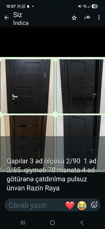 giris qapi: Qapılar – daxili otaq qapıları, qara rəngdə, müasir dizaynlı. - Say — 1