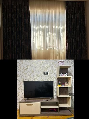 kitap rəfi: Qonaq otağı üçün dəst: TV stendi və pərdə komplekti - TV stendi: İki — 1