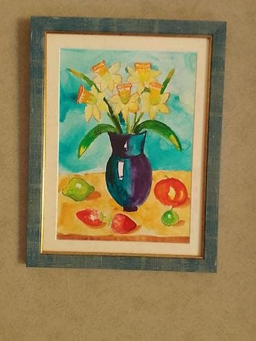 Akvarel tablo – “Nərgizlər və meyvələr” mövzusunda natürmort. - lalafo.az -da Akvarel tablo – “Nərgizlər və meyvələr” mövzusunda natürmort. -
