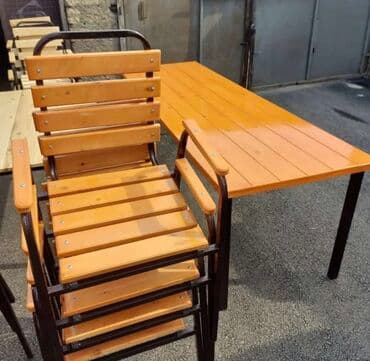 stol stul işlenmiş: Yeni, Kvadrat masa, Açılmayan, Skameykalar ilə, Taxta, Azərbaycan — 16