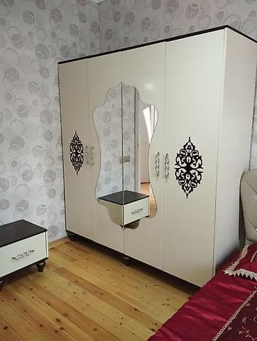 4 qapılı, Güzgülü, Bej, Açılan, Düz dolab