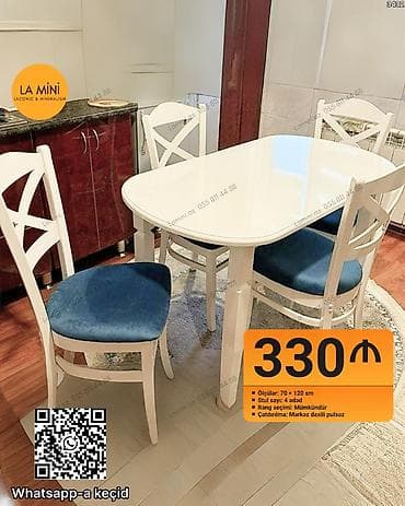 Mətbəx üçün, Açılmayan, Oval masa, 4 stul