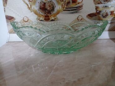 çerez qablari: Şüşə meyvə qabı - Material: qalın, şəffaf yaşıl tonlu şüşə - Dizayn — 1