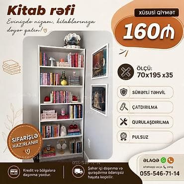 kitab refi satilir: Kitab rəfi - Ölçü: 70 x 195 x 35 sm - Sürətli təhvil - Çatdırılma - — 1