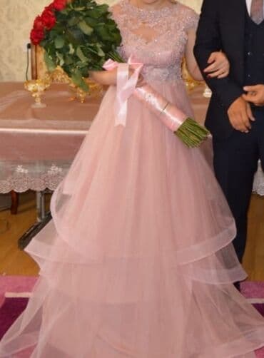 Головные уборы: Pudra-çəhrayı rəngdə zərif ziyafət/nişan geyimi. - A-kəsişməli — 1