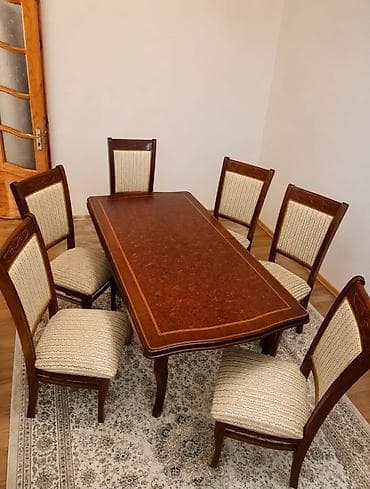 3 d qelem: Qonaq otağı üçün, İşlənmiş, Açılan, Dördbucaq masa, 6 stul — 1