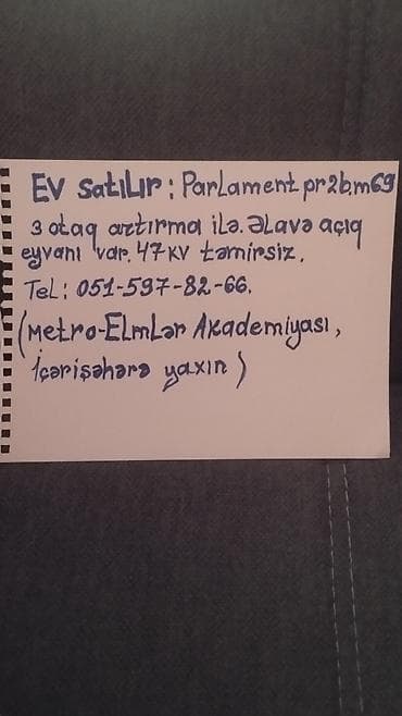 gence emlak ev: Ev satılır: Parlament prospekti, 5 mərtəbəli binada. - 3 otağa — 1