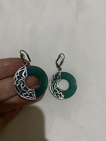 Бижутерия: Yaşıl daşlı və medal asqılı sırğalar seti - Model 1: Yaşıl halqa — 2