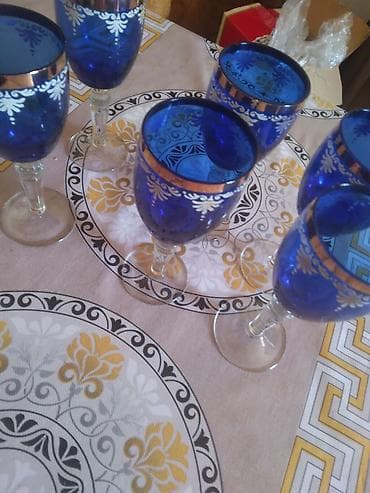 qab qacax: Qədəhlər, rəng - Göy, Şüşə, 6 ədədli dəst — 7