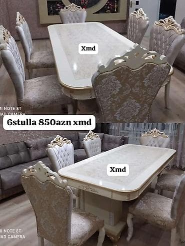 heyet ucun stul: Klassik üslubda dəst: yemək masası və 6 ədəd stul. - Masa: düzbucaqlı — 1
