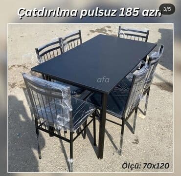 stul ev ucun: Mətbəx üçün, Açılmayan, Dördbucaq masa, 4 stul — 6