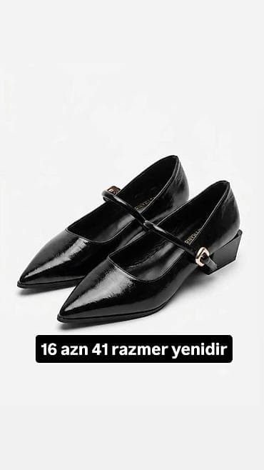 tufli: Qadın ayaqqabısı – qara, laklı material. Ucu sivri dizayn, nazik üst — 1