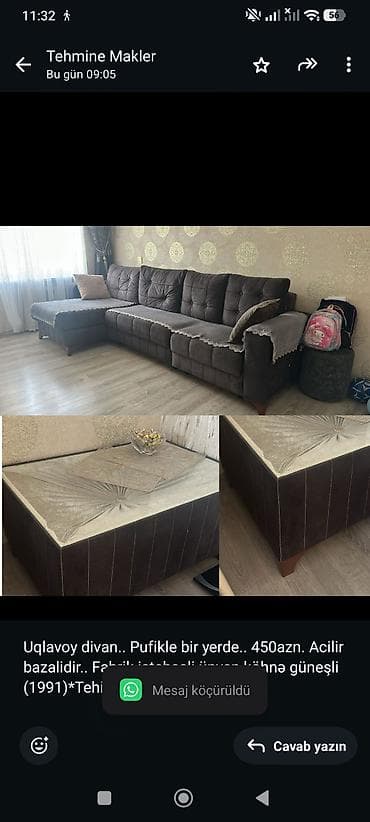 Uqlavoy divan. Pufikle bir yerde. 450azn. Acilir bazalidir. Fabrik