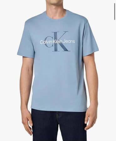 черно белые мужские футболки: Мужская футболка, Calvin Klein, M, цвет - Голубой — 1