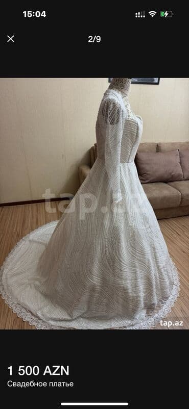 sadə toy donlari: Zərif krujeva detalları və uzun ətəyi olan, ağ rəngli gəlinlik — 8