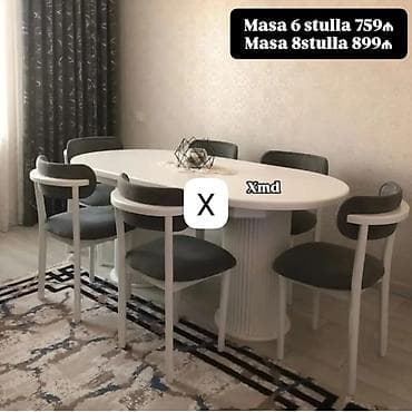 kohnə stul: Ağ rəngli oval yemək masası və dəst stullar - Masanın dizaynı: oval — 1