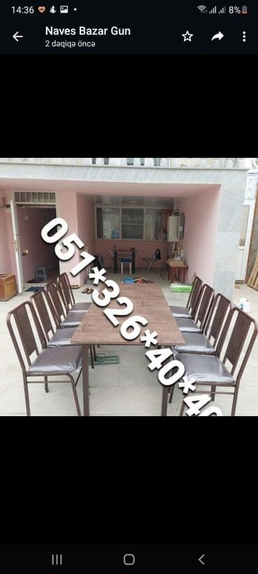 Masa və oturacaq dəstləri: Qonaq otağı üçün, Yeni, Dördbucaq masa, 6 stul — 15