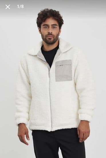 демисезонные кожаные мужские куртки: Kişi üçün boz detalı ağ şerpa/fleece jaket - Material: yumşaq və — 1