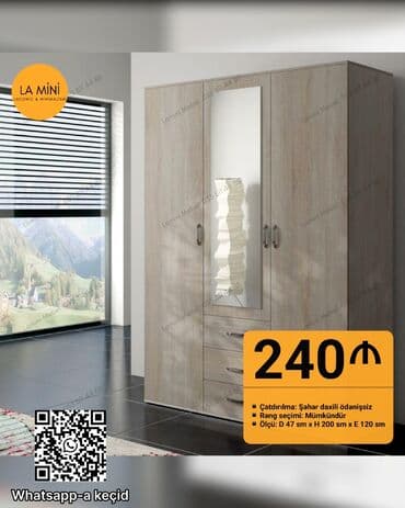 paltar dolabı işlənmiş: Açılan, 4 qapılı Düz dolab, Qarderob, paltar dolabı — 1