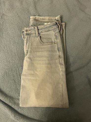 Kişi geyimləri: Açıq boz rəngli unisex cins şalvar - Kəsim: düz/relaxed fit, klassik — 3