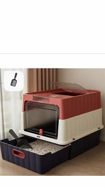 ucuz heyvanlar: Qapalı dizayna malik pişik tualeti və qum qabı seti - İki giriş/çıxış — 1