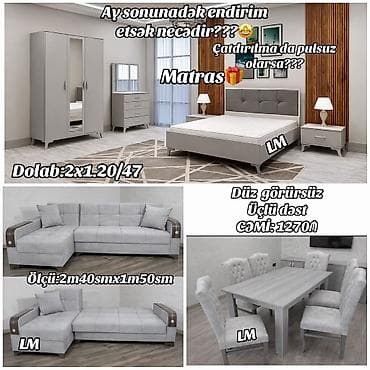 Düz Görüşsüz – Üçlü Dəst (Yataq otağı + Künc divan + Yemək masası)