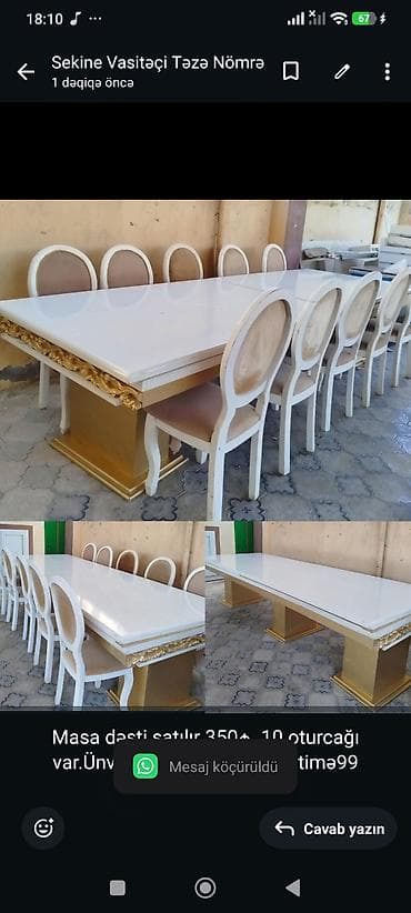 Masa dəsti satılır 350₼. 10 oturcağı var.Ünvan Əhmədli. 8545. Fatimə99 — 1