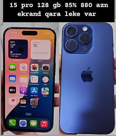 1:1 iphone: IPhone 15 Pro, 128 GB, Mavi, Face ID — 1