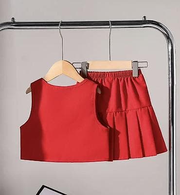 Qız uşaqları üçün iki parçalı geyim dəsti – qırmızı rəng - Tərkib