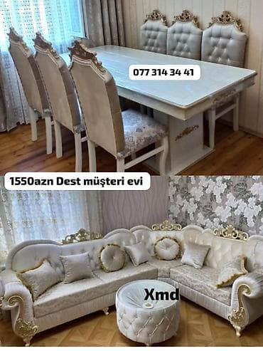 Klassik üslubda taxta mebel dəsti. Tərkibi: - Yemək masası və 6 ədəd